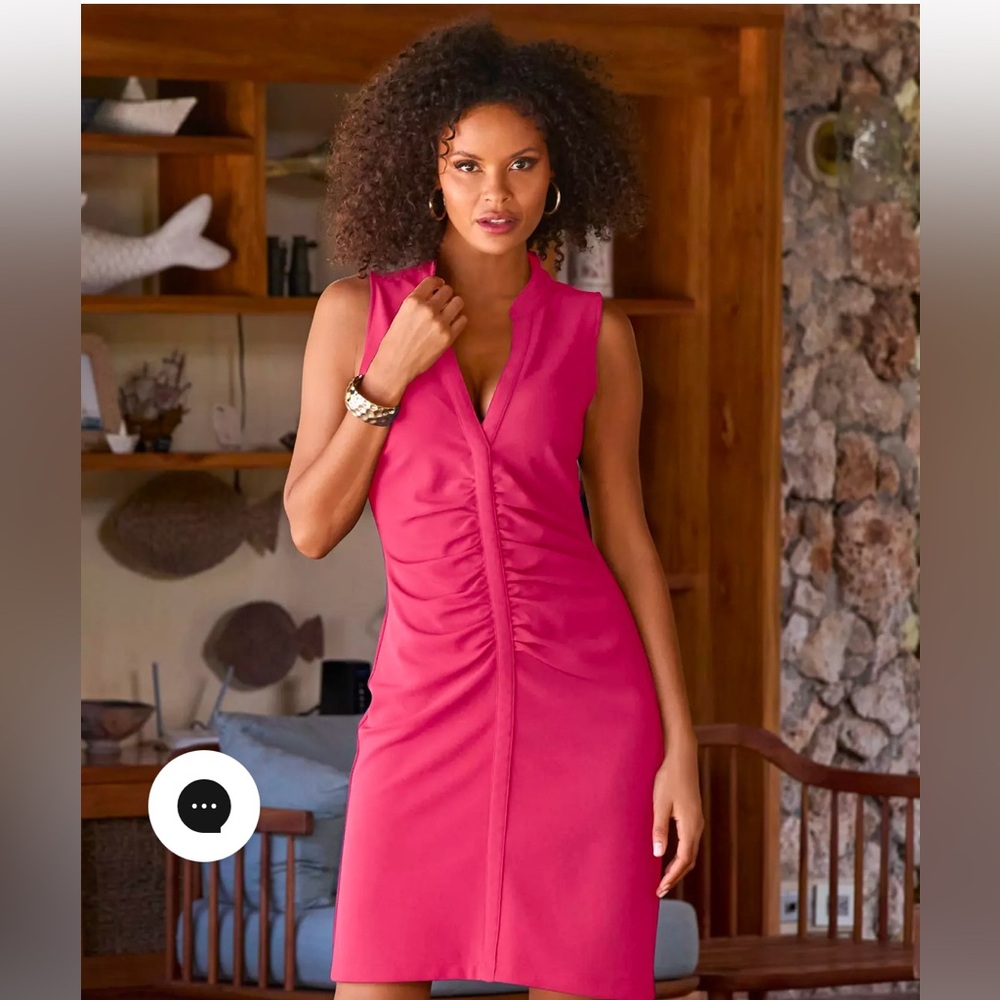 Boston Proper Beyond Travel Sleeveless Ruched Short Dress Fandango Pink